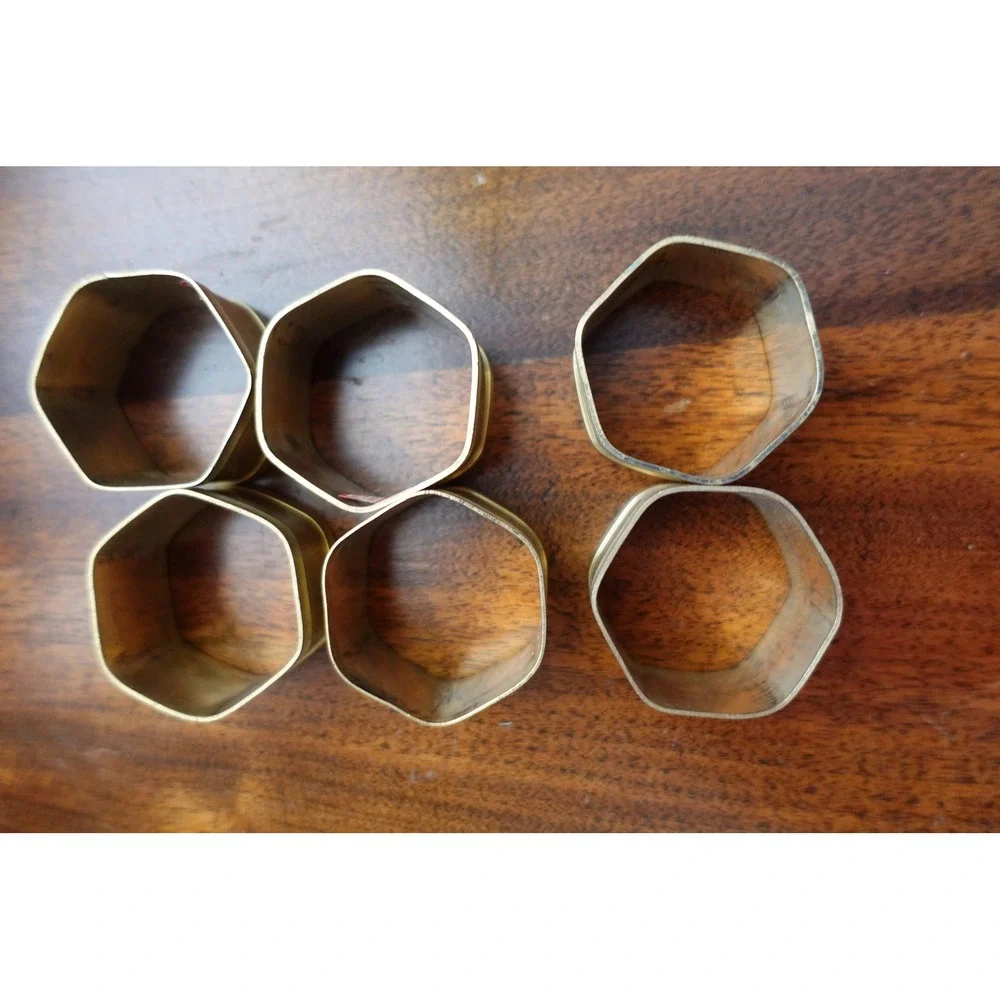 set of 6 vintage napkin ring‎ hexagonal shape brass